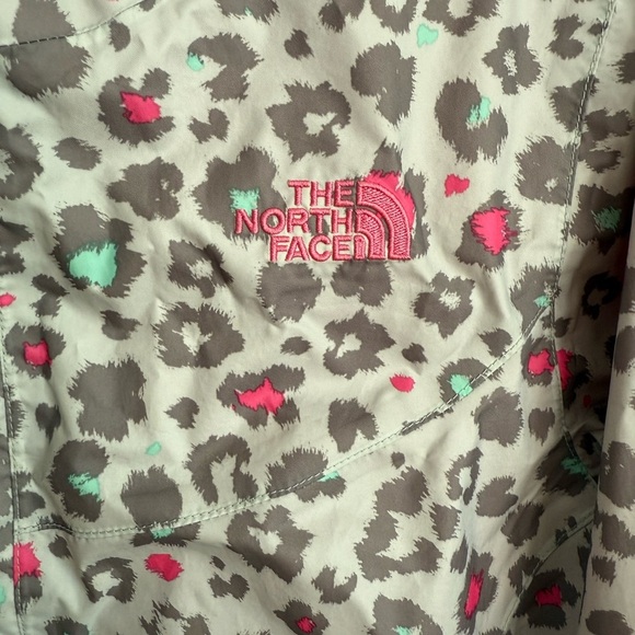 The North Face Kids Leopard Print Raincoat - Gray, Pink, and Green - Picture 2 of 4